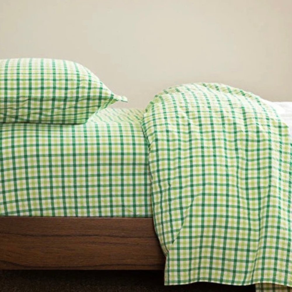 Cimino Home Nile Green Gingham Sheet Set + St. Barth Heather Pillow Sham …